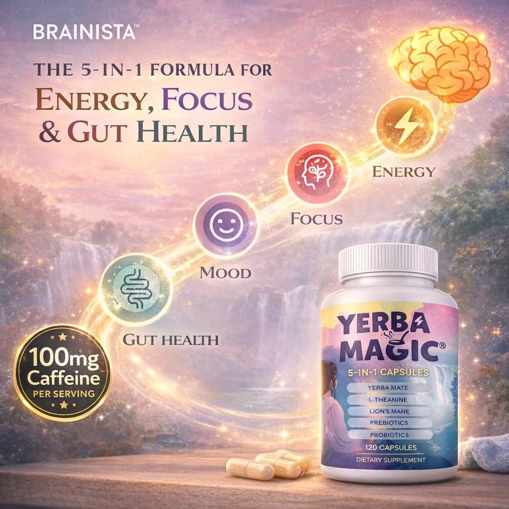 Brainista Yerba Mate Capsules 5 in 1, Yerba Magic Pills w/ 100mg Plant Caffeine