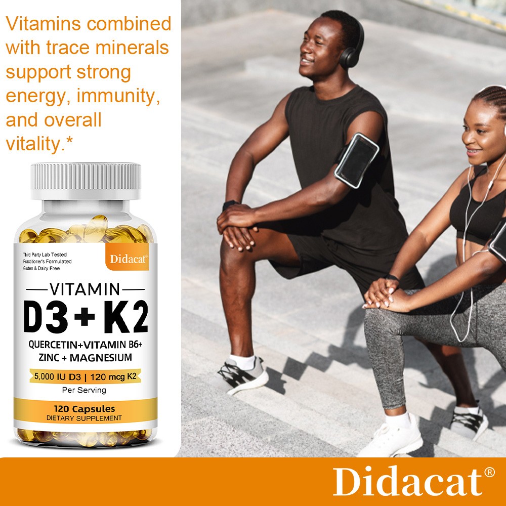Multivitamin D3+K2 Supplement Strengthen Bone Teeth Muscle&Support Immune 120Cap
