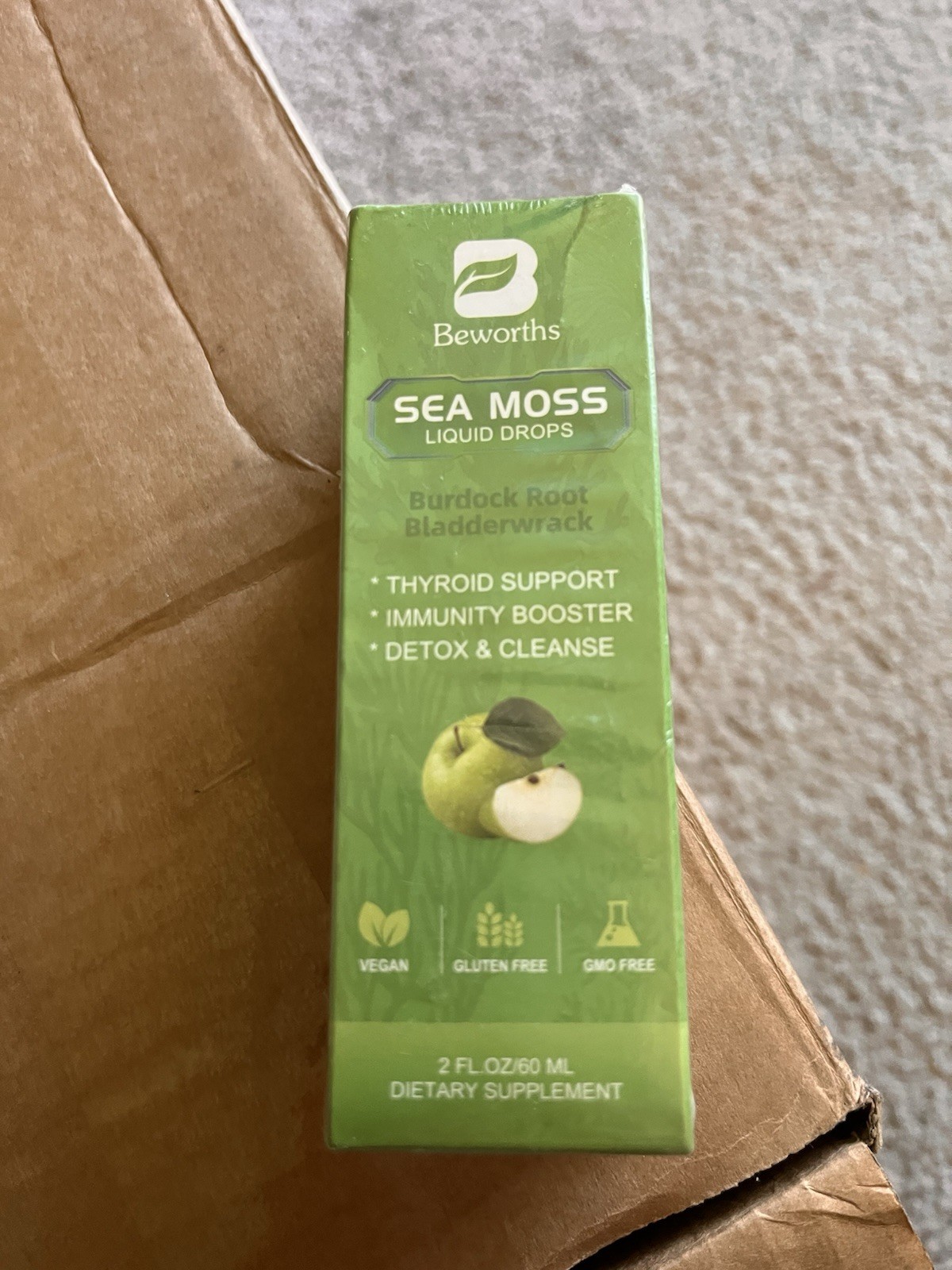 Beworths Sea Moss Liquid Drops Apple 2 fl oz Vegan Gluten-Free GMO Free
