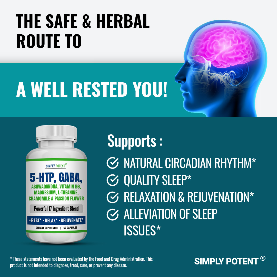 5-HTP, Ashwagandha, GABA+15 Ingredients for Sleep Aid, Relaxation & Rejuvenation