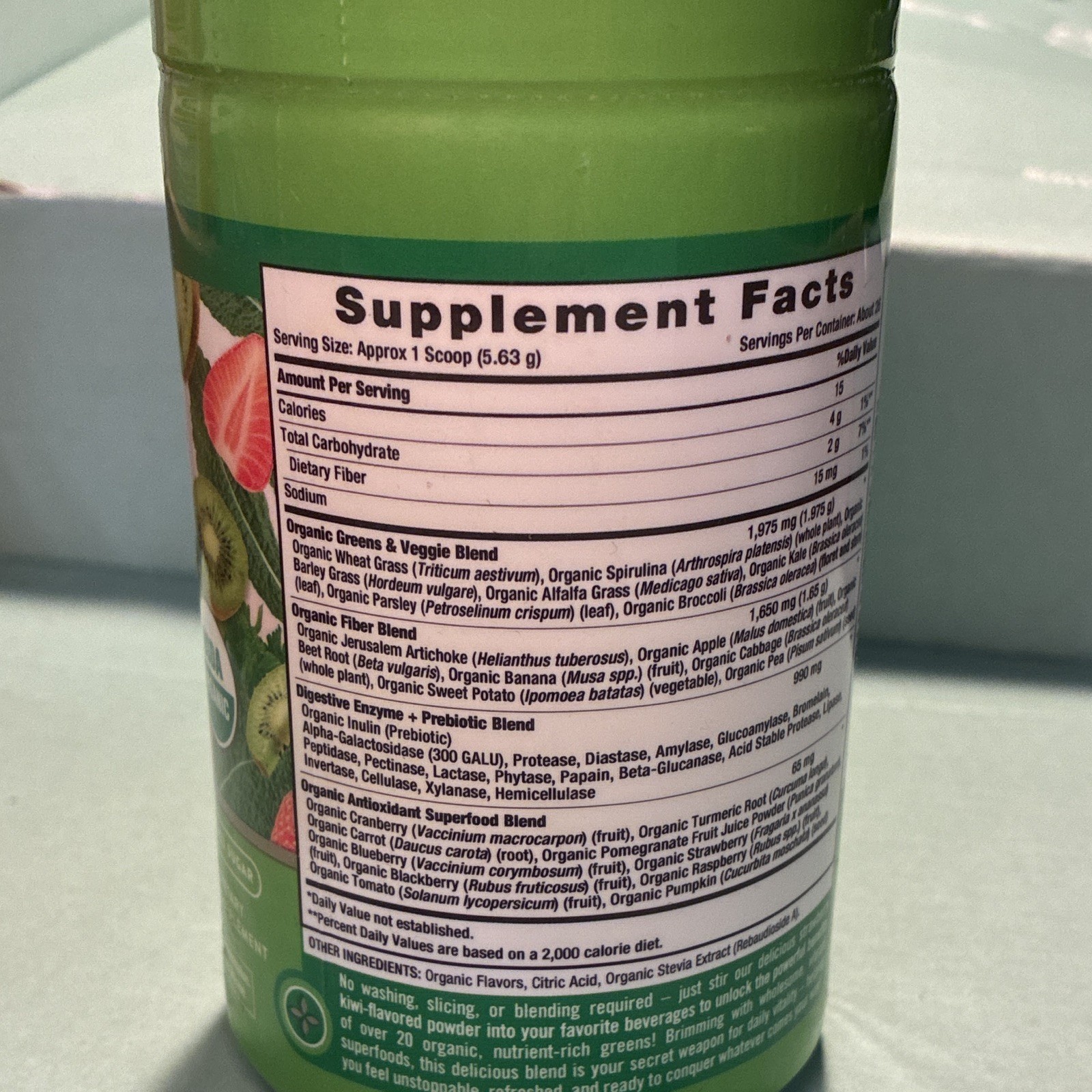 Nature’s Truth Organic Greens+ Powder Strawberry Kiwi 5.18oz Vegan Non-GMO