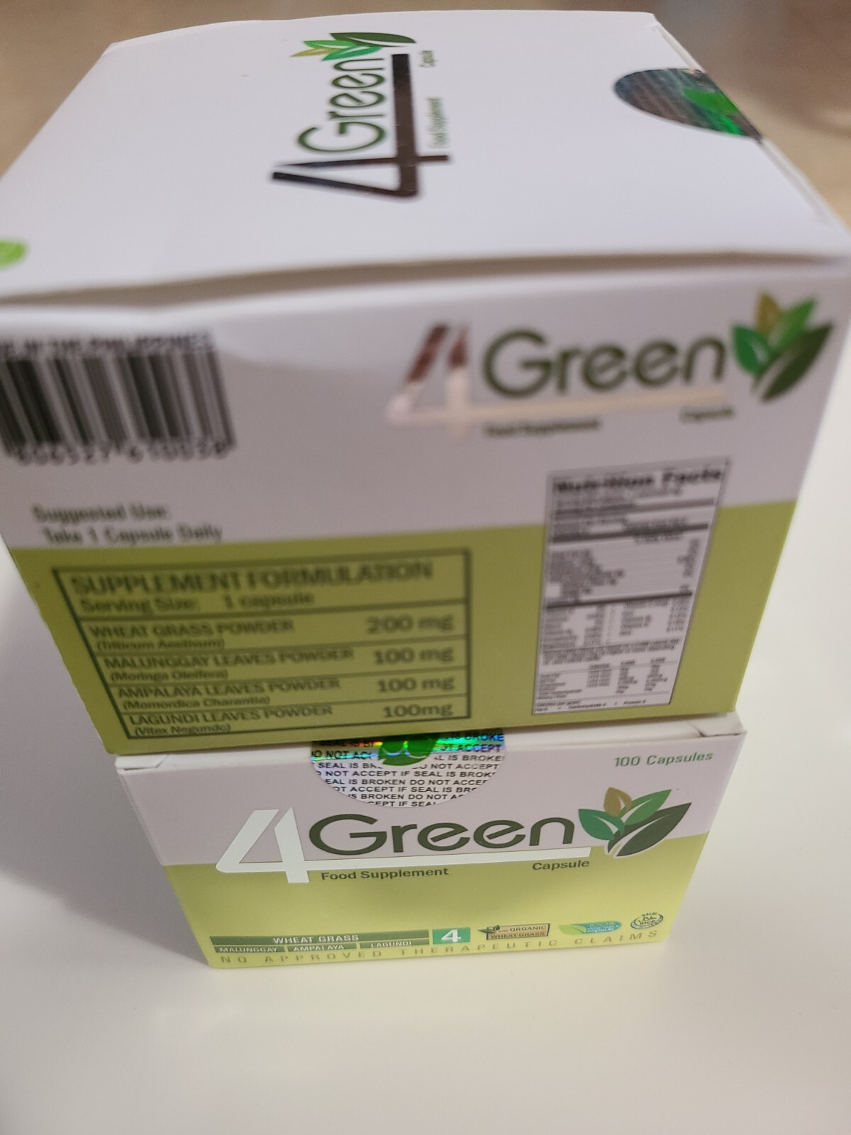 4 Green Organic Wheat Grass Food Supplement 100 Capsule by JC Premiere