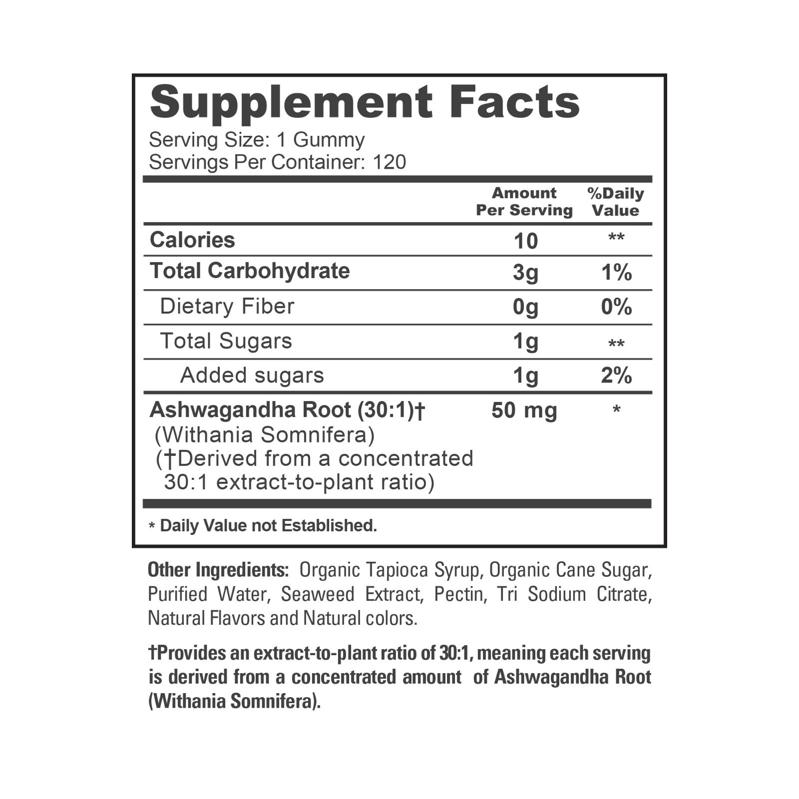 NusaPure Ashwagandha Root 30:1 Extract 1,500 mg 120 Gummies Non-GMO
