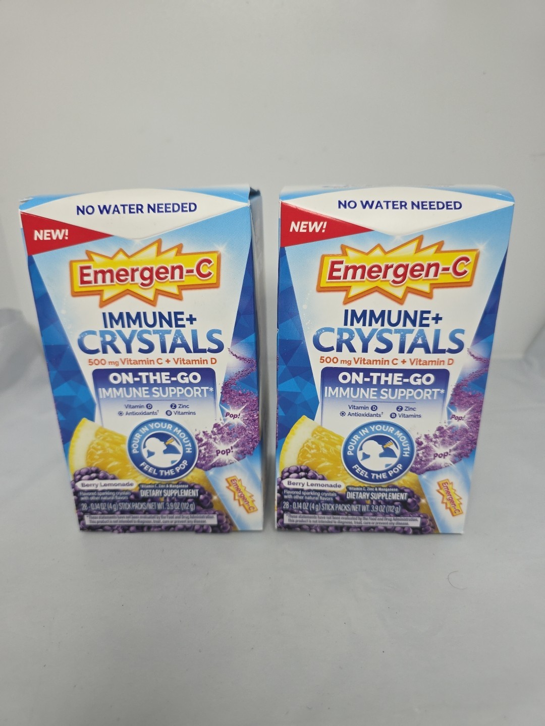 Emergen-C Immune+ Crystals On-The-Go 500mg Berry Lemonade 28ct Ea.(2Pk)Ex.6/27