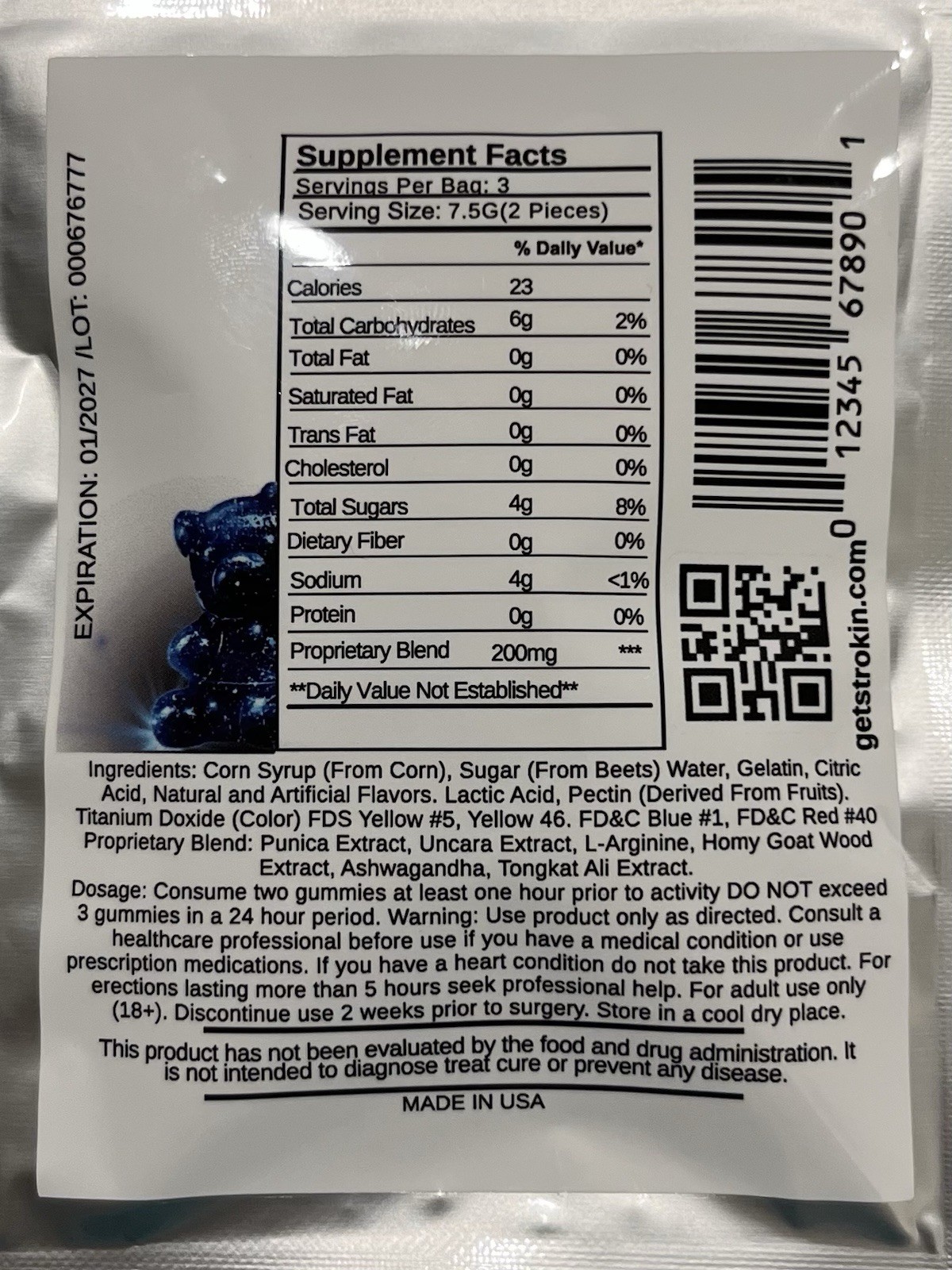 STROKIN Male Enhancement Gummies for Men Energy Support 20 Pack Performance