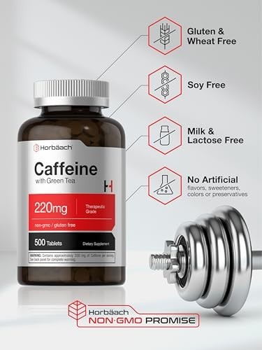 Caffeine Pills 220mg with Green Tea Extract | 500 Tablets | Vegetarian, Non-GMO,