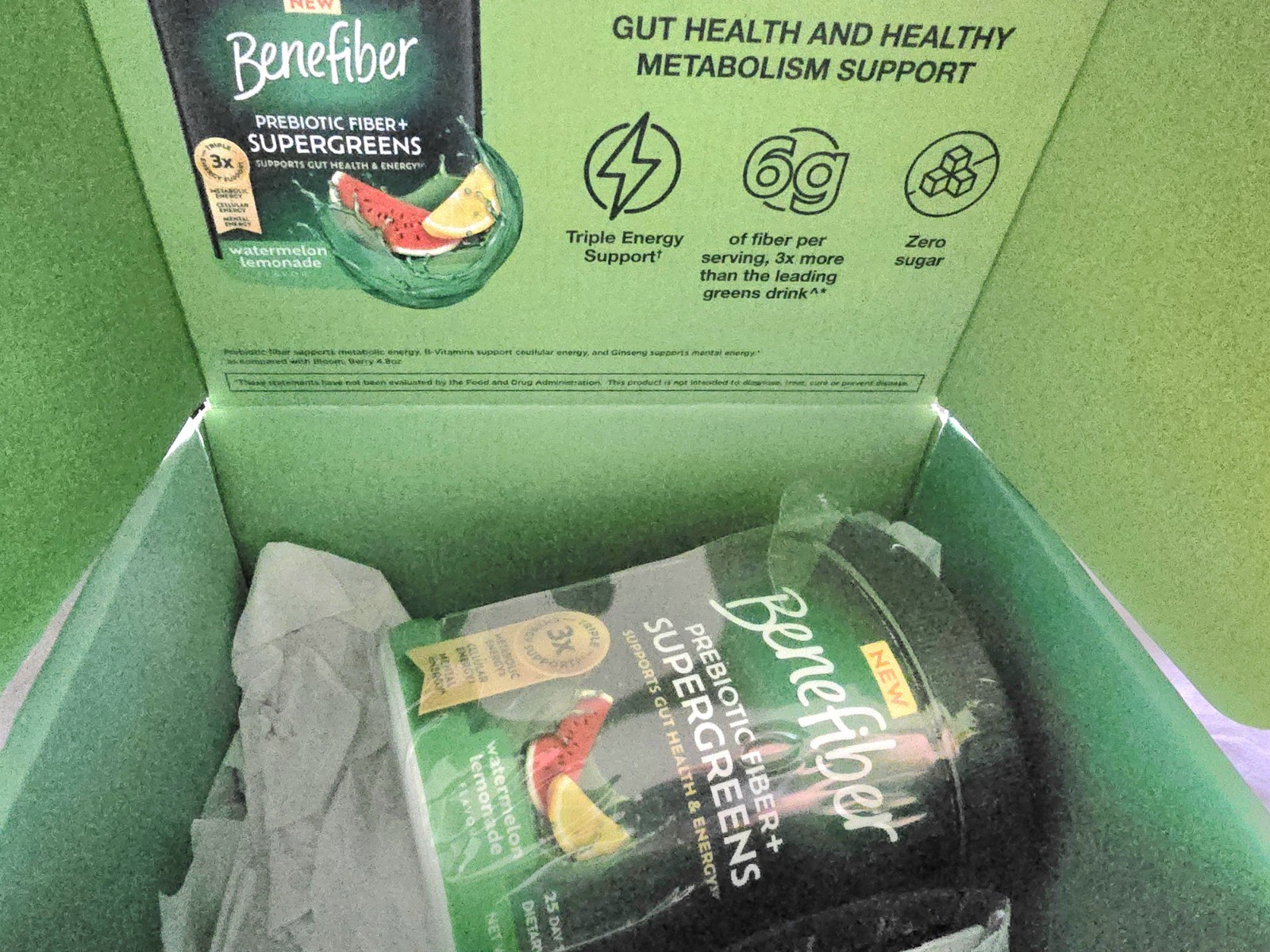 Benefiber Prebiotic Fiber + Supergreens, Watermelon Lemonade, 8.8 Oz, exp2/2027