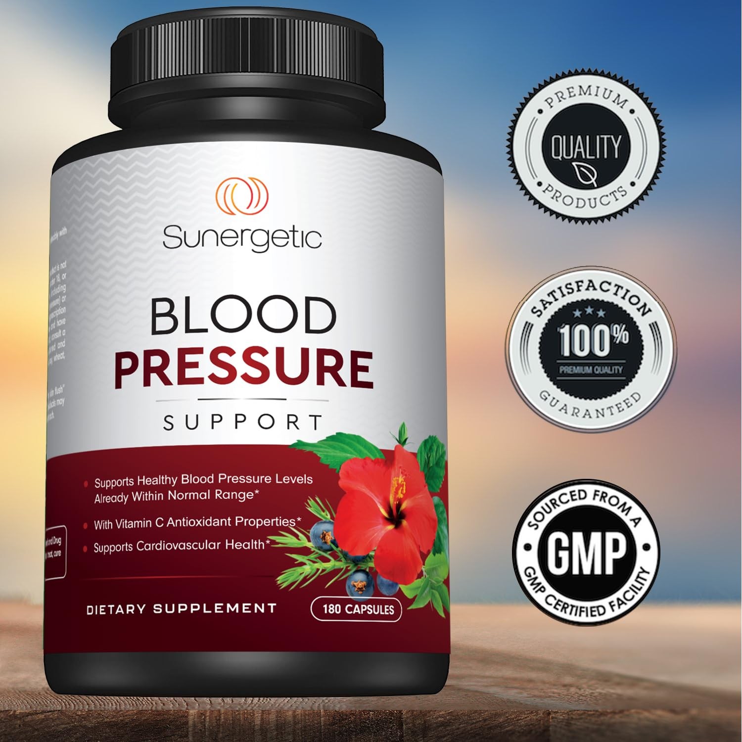 Sunergetic Premium Blood Pressure Support Supplement 180 Count (Pack of 1)