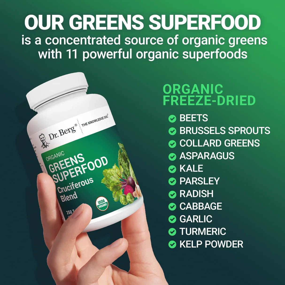Dr Berg – Organic Greens Superfood – Cruciferous Blend – 90 Tablets