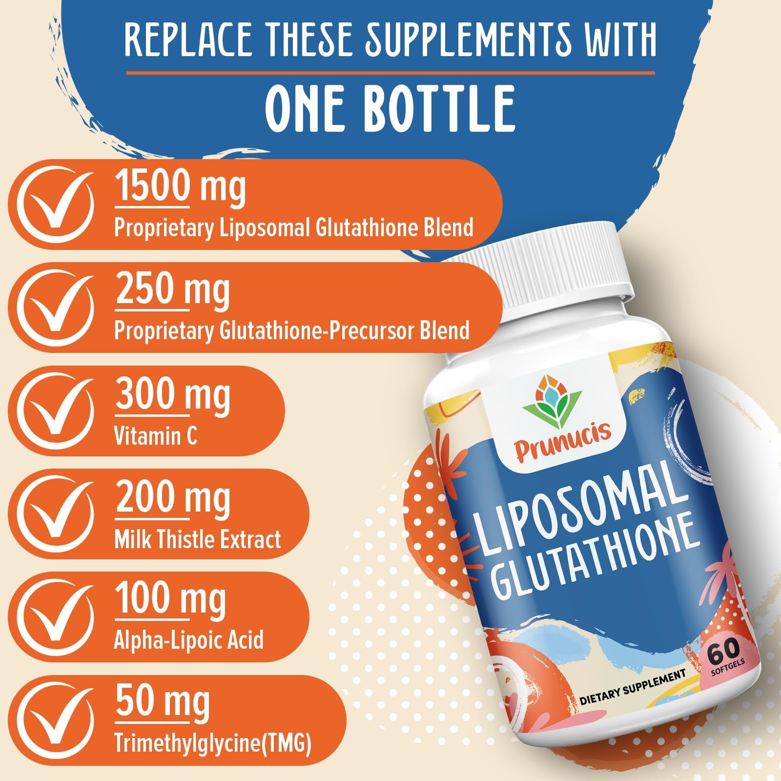 2400MG Liposomal Glutathione, with Vitamin C, 60 Count (Pack of 1), Black