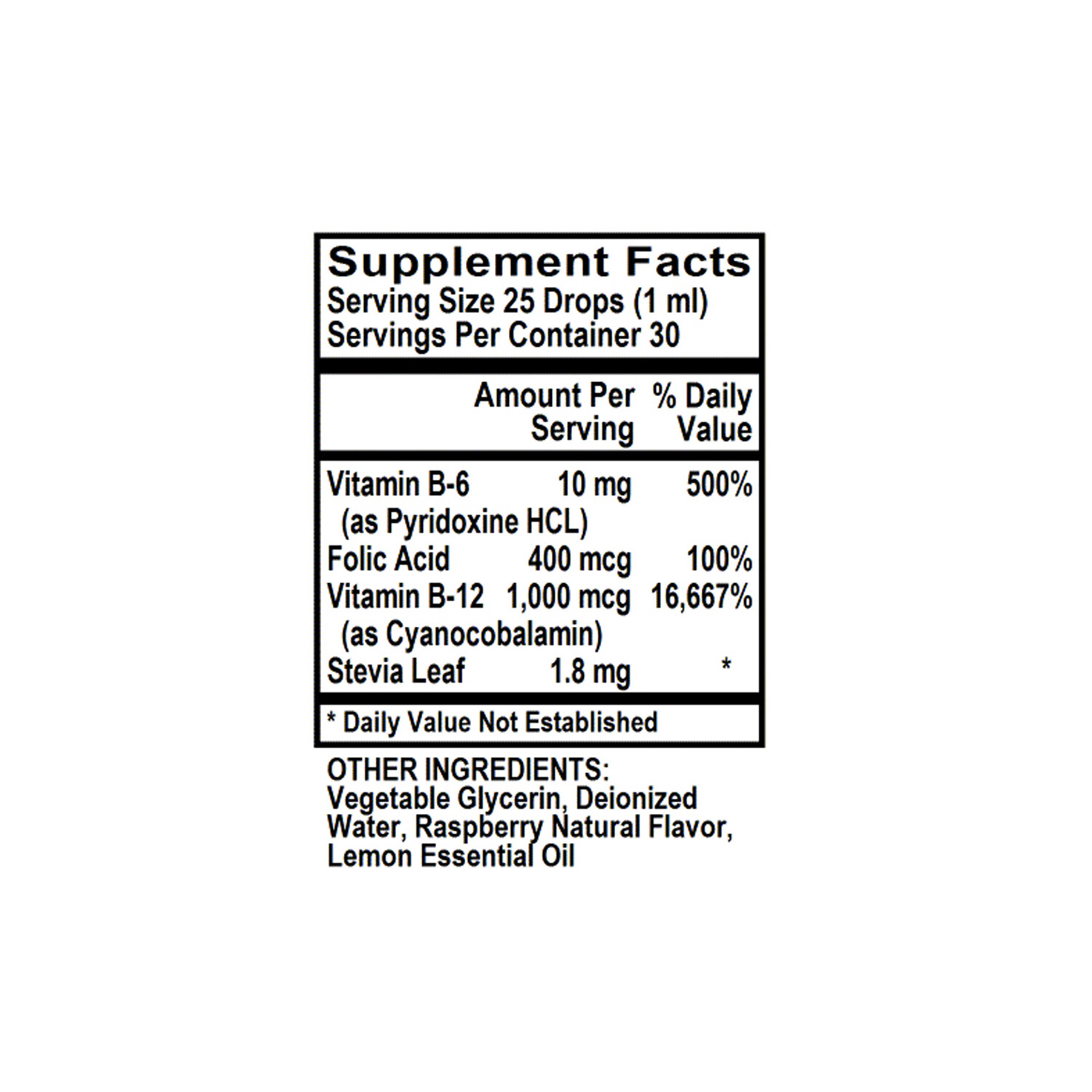 Holly Hill Health Foods, Vitamin B12 (with B6 & Folic Acid),Raspberry,1 Oz