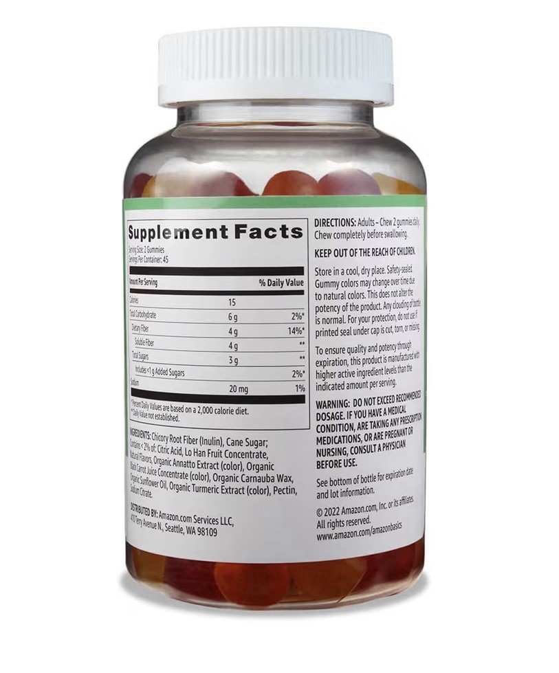 Amazon Basics Fiber Gummies 4g Digestive Health, Orange Lemon Strawberry, 90