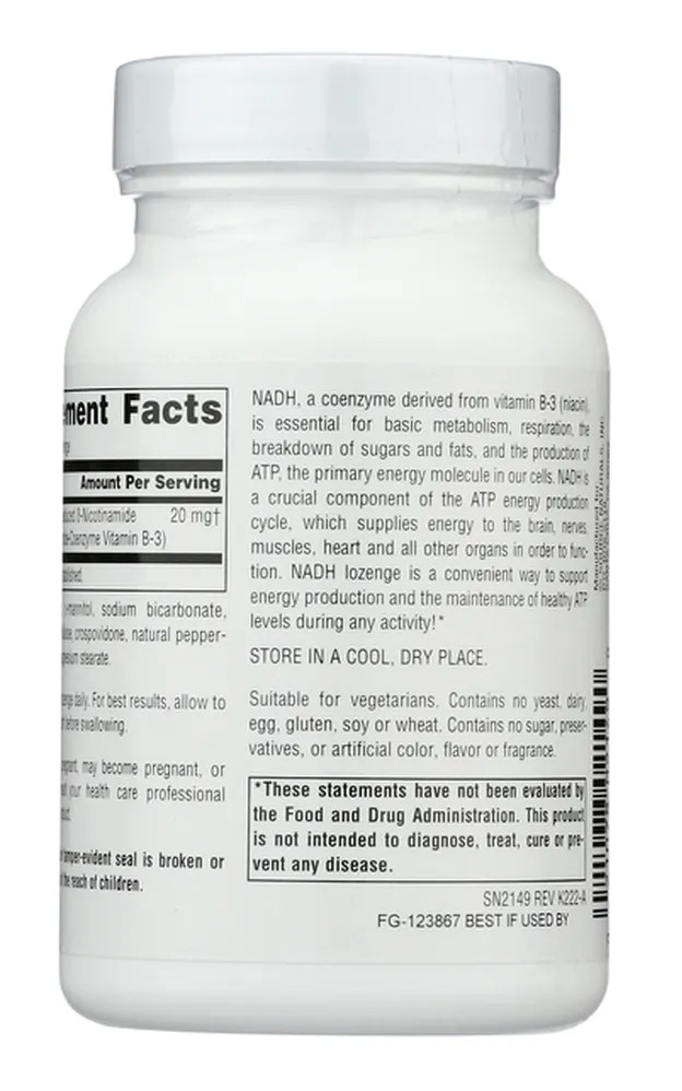 Source Naturals NADH 10 mg 20 Lozenges Peppermint for Energy & Mental Alertness