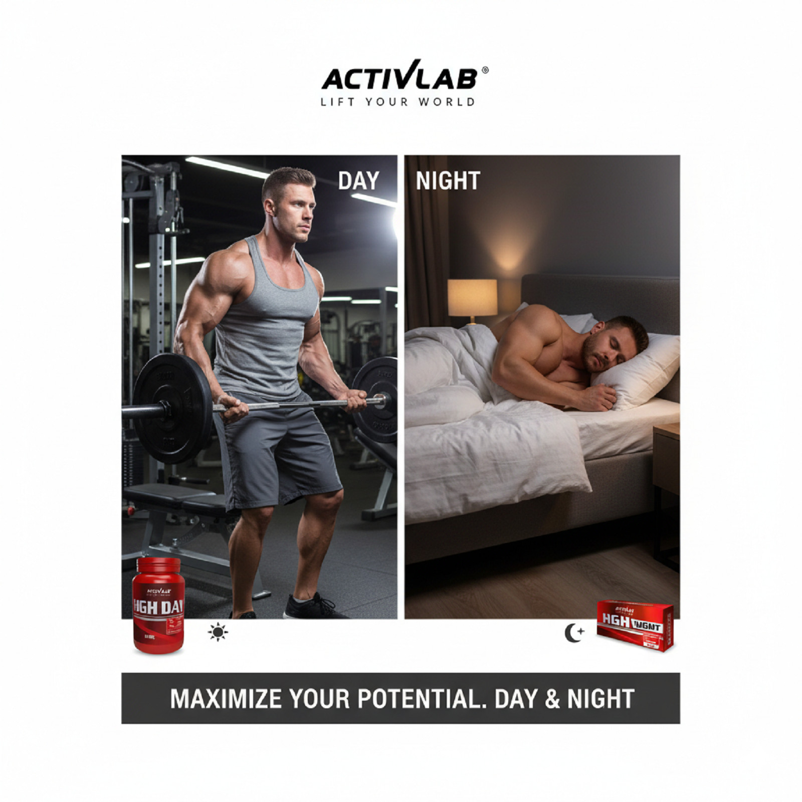 HGHNIGHT + HGHDAY – 60+60 Caps – Natural Muscle Building Testo Booster Endurance