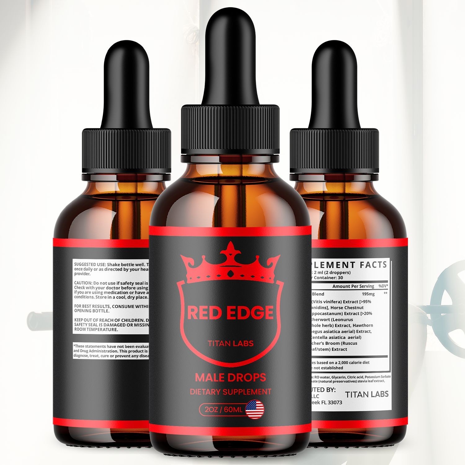 (3 Pack) Red Edge Male Support Drops Advanced RedEdge Supplement 90 Servings