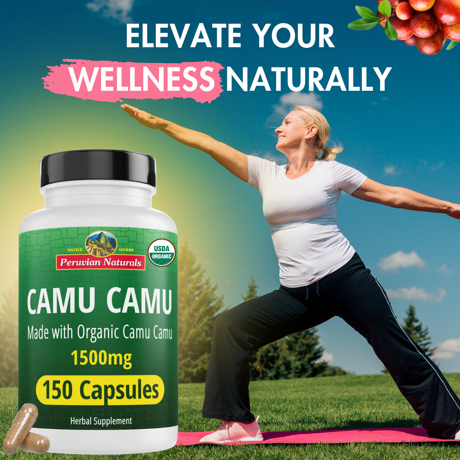 Organic Camu Camu Capsules – 300 Vegan Pills Raw Berry Supplement from Peru 2pk