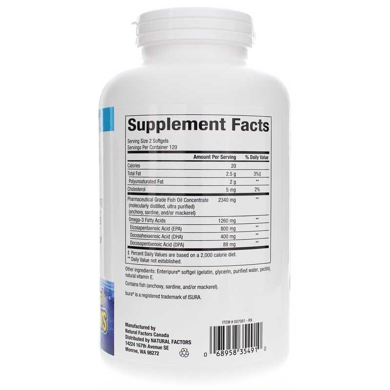Natural Factors RxOmega-3 EPA 800 mg/DHA 400 mg, 240 Enteripure Softgels