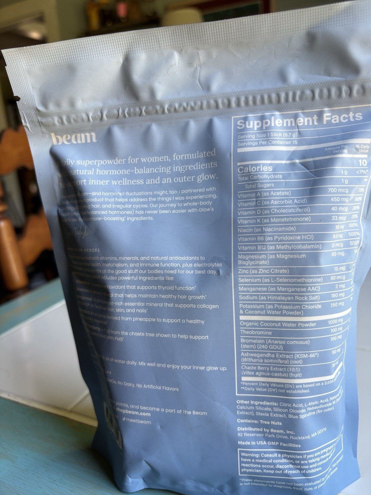 Beam Glow Women’s Superpowder, 15 Sticks, Blue Raspberry, Exp 10/27