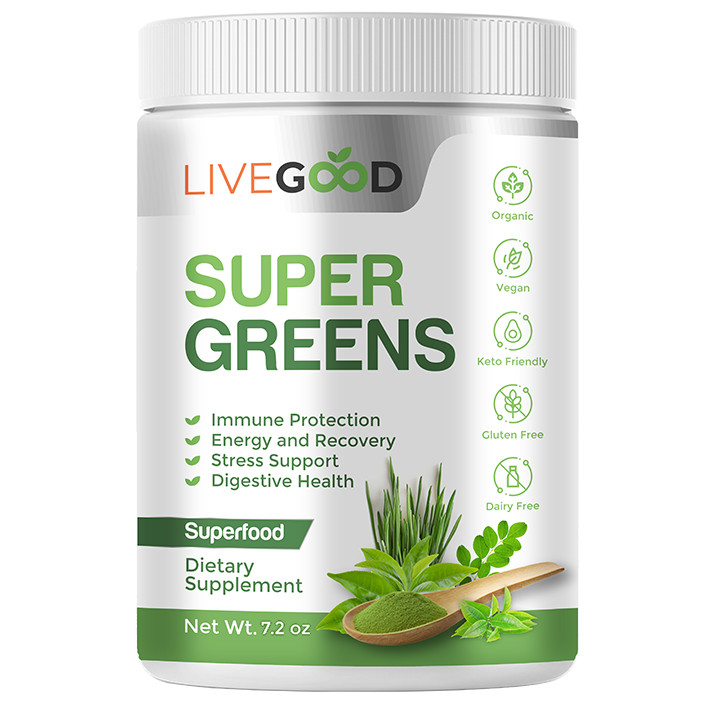 LiveGood Organic Super Greens Powder|Berry|Superfood Greens Blend|Spirulina