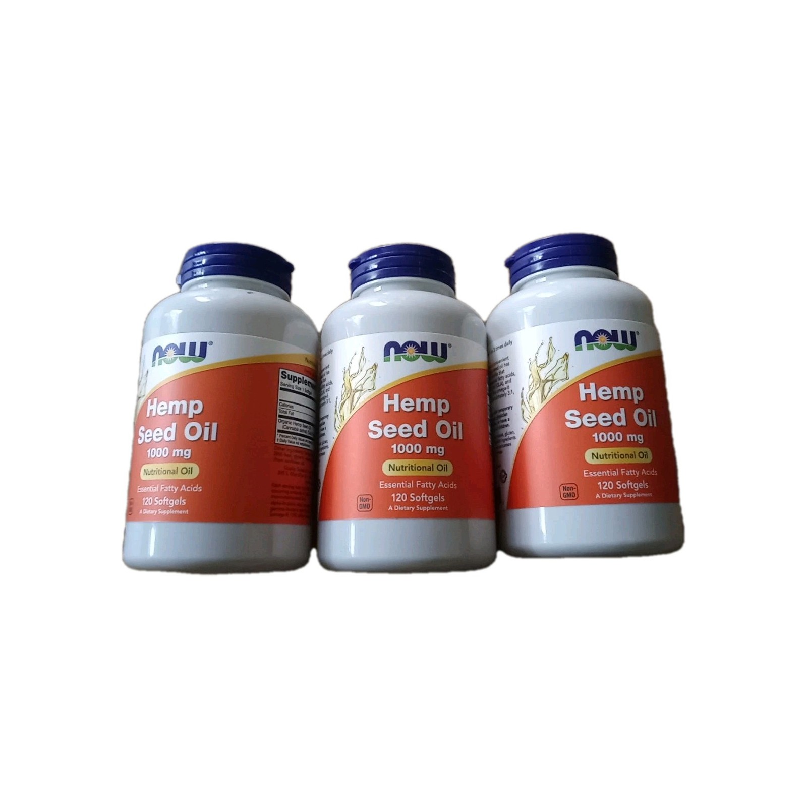 NOW Hemp Seed Oil Softgels 120 Count X 3 Non-GMO Essential Fatty Acids 09/2026