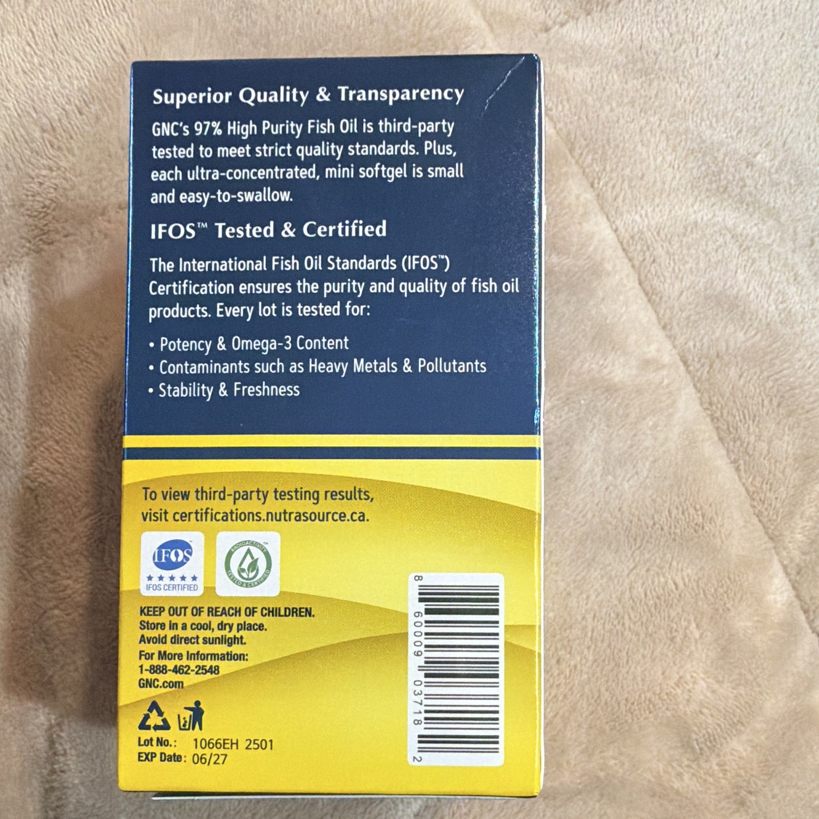 GNC 97% High Purity Fish Oil Omega-3 Mini Softgels 60ct IFOS Exp 06/27