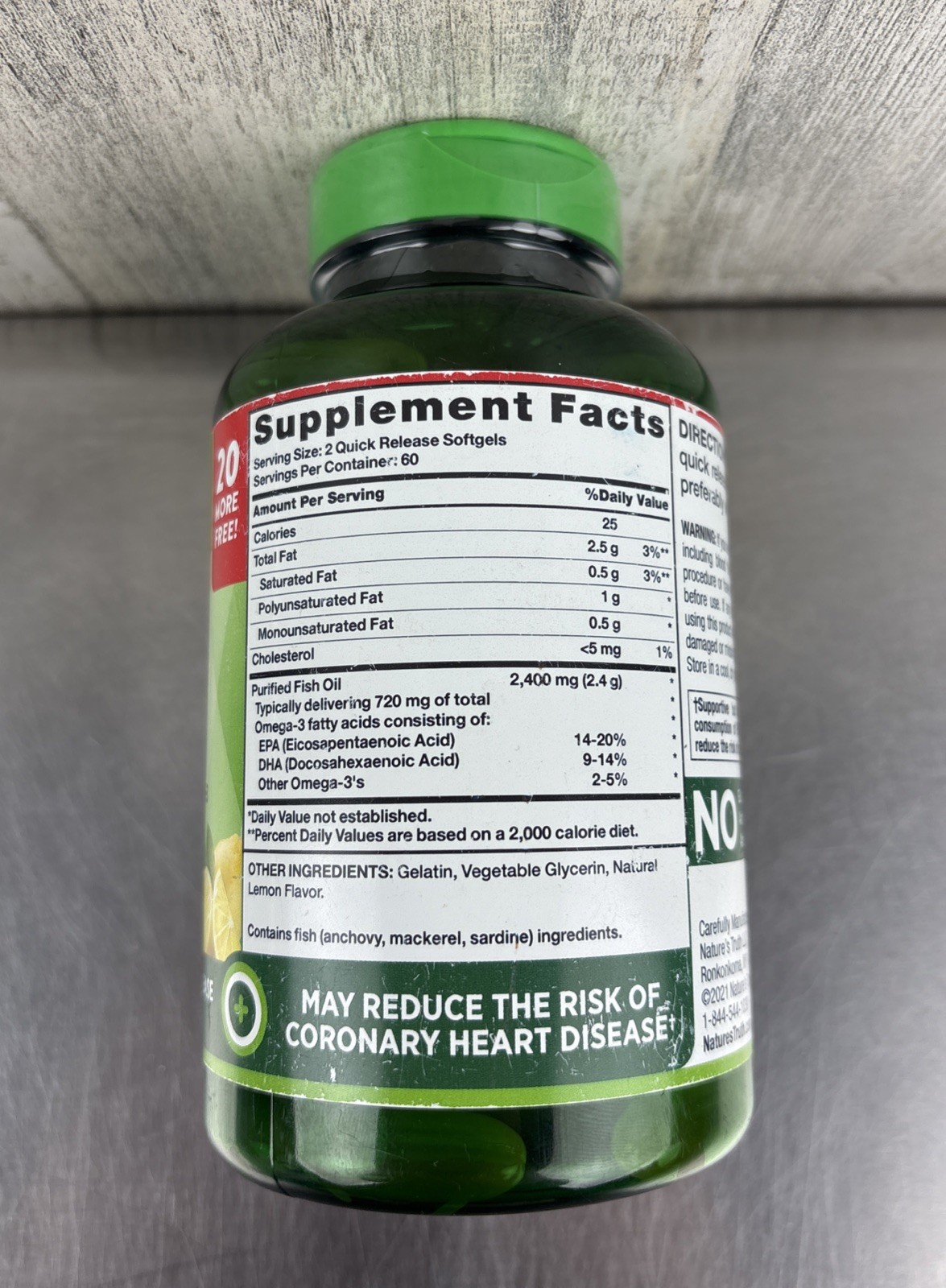 Natures Truth Fish Oil 2,400 mg Natural Lemon Flavor Omega-3 120 Soft gels