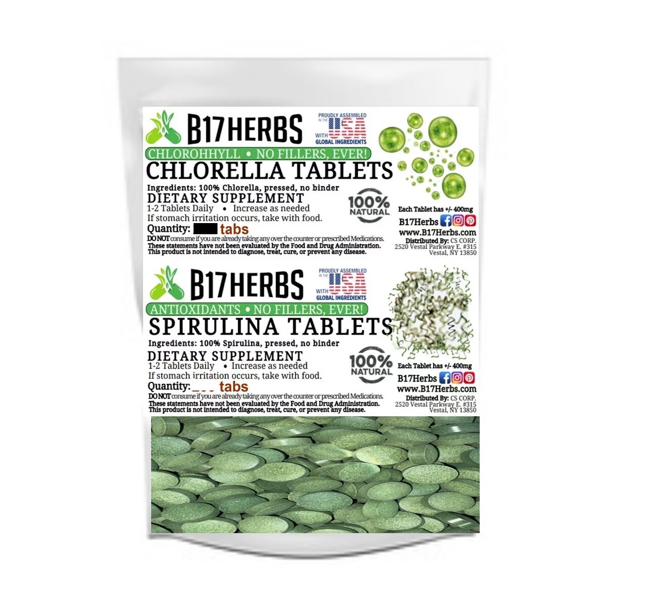 Spirulina & Chlorella Tabs Chewable Superfood Nutrition 200 Tablets (100 of ea.)
