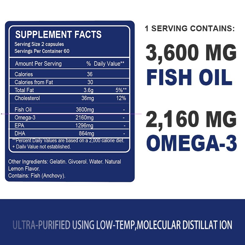120 Pills Omega 3 Fish Oil Capsules 3x Strength 2500mg EPA&DHA,Highest Potency