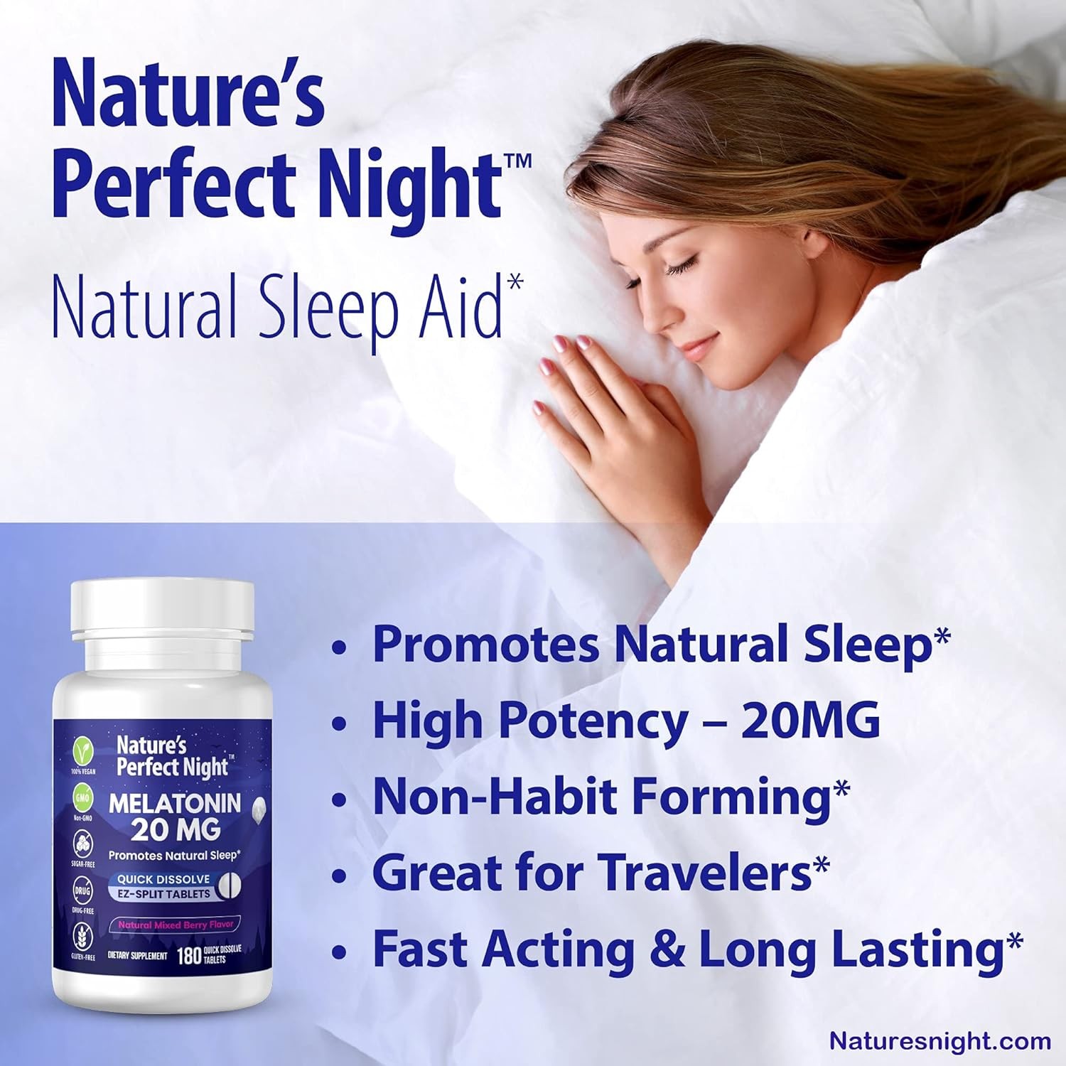 Melatonin 20mg | 180 Quick Dissolve Tablets | Natural Mixed Berry Flavor |High P