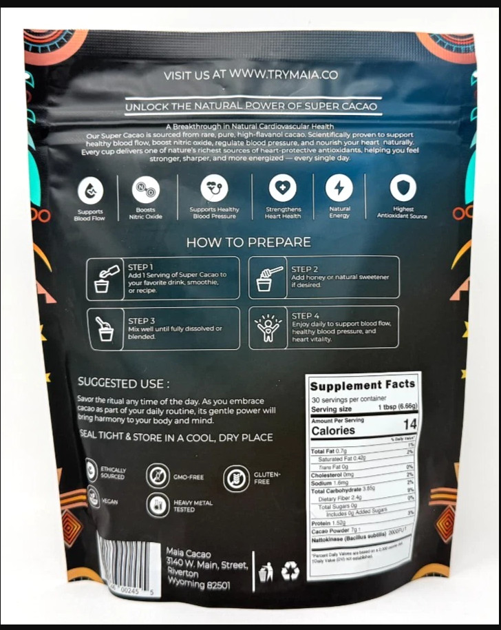 Maia Superfoods – High Flavanol Super Cacao, 7oz (200g) 30 servings