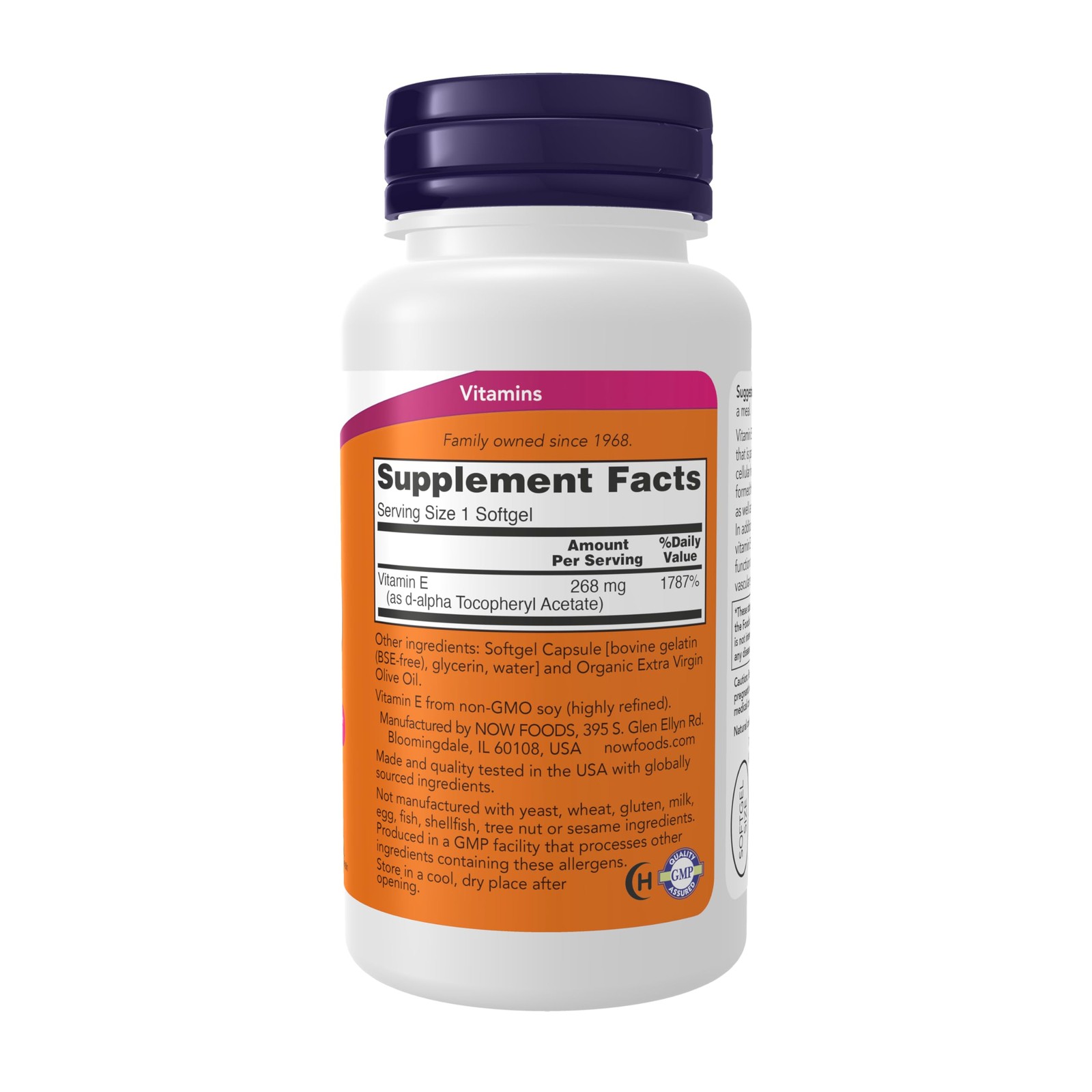 Vitamin E 400 IU Softgels Antioxidant D Alpha Tocopheryl 100 Count NOW