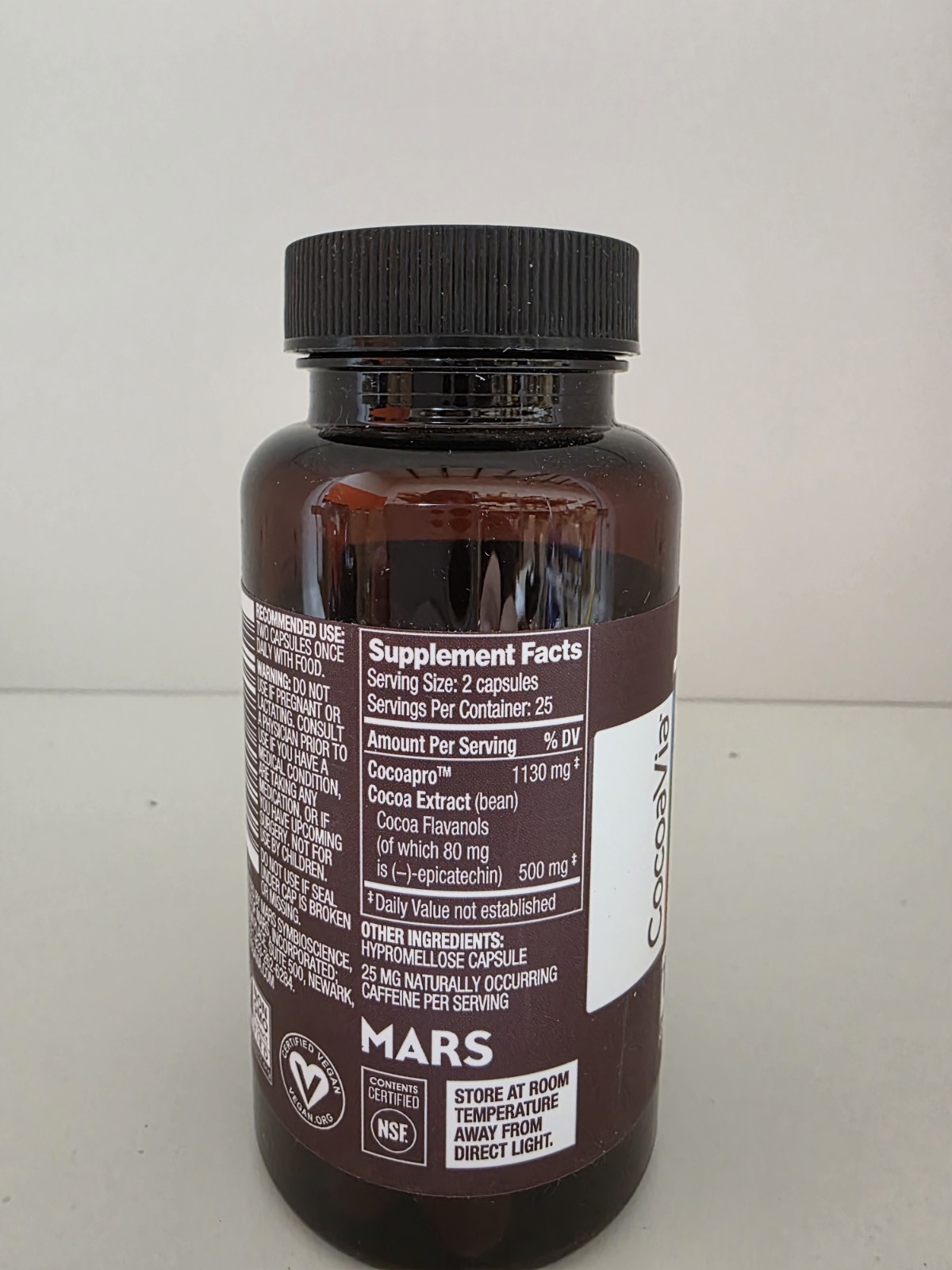 CocoaVia Flavanols 500mg 50 Capsules Cocoa Flavor Dietary Supplement