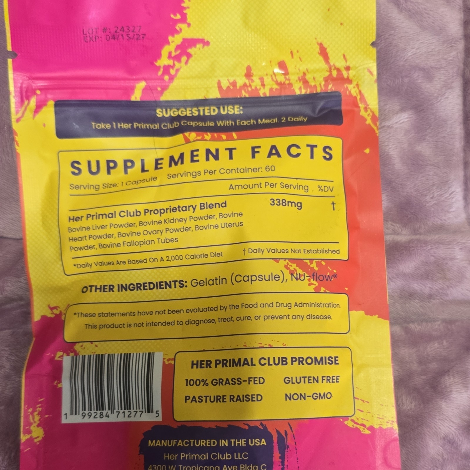 Her Primal Club Beef Organ Superfood Capsules 60ct Hormone Balance Gluten-Free