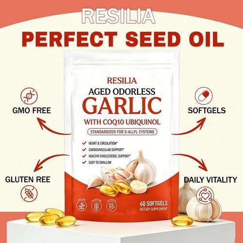 Resilia Aged Odorless Garlic Extract 600mg Softgels (60 Count)