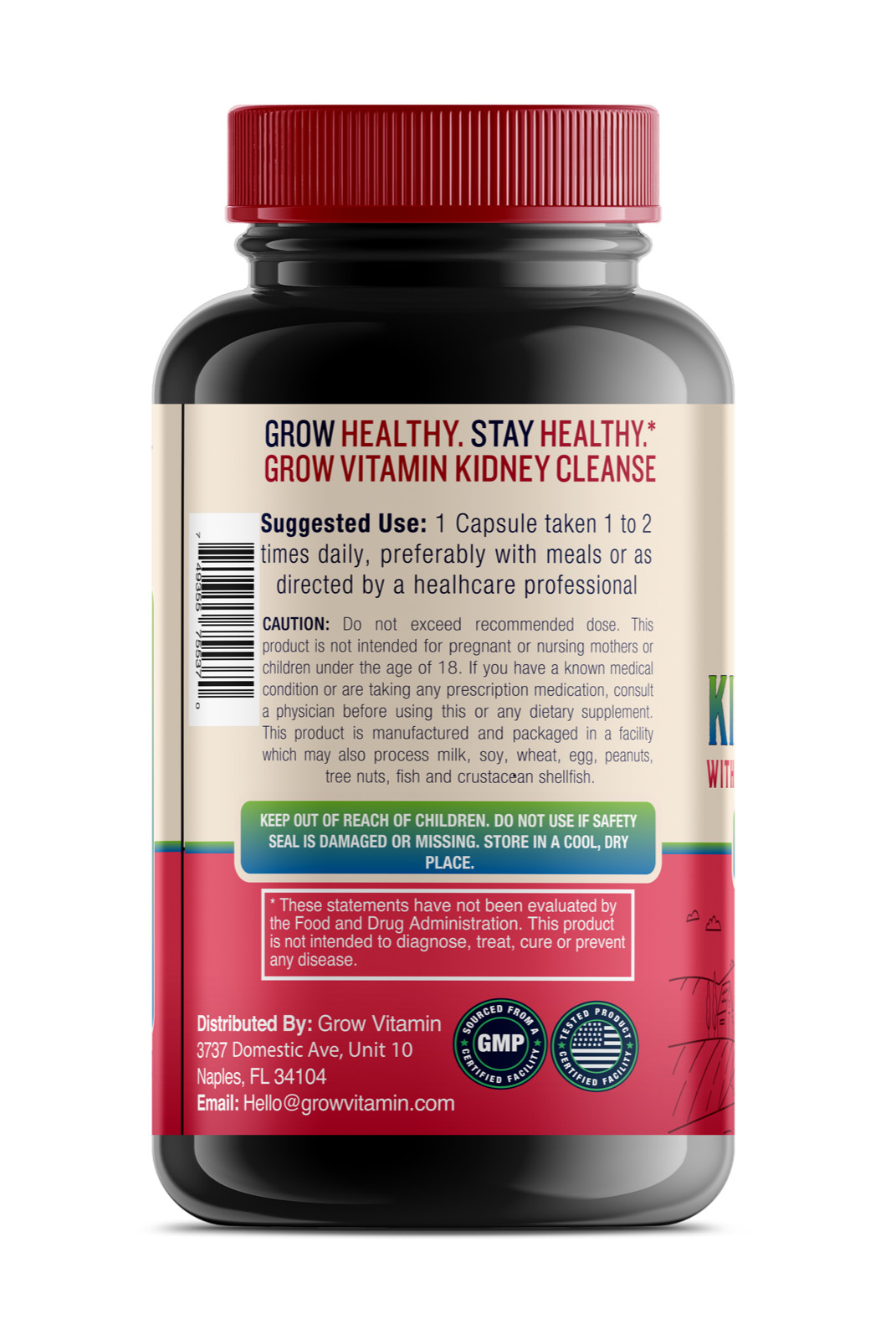 Kidney Support Restore Cleanse Detox Flush 705mg Capsule w Cranberry for UTI