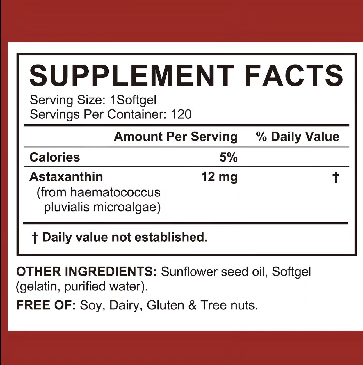 Acentialabs Astaxanthin Triple Strength 12mg Heart Skin Vision Joints 120Softgel
