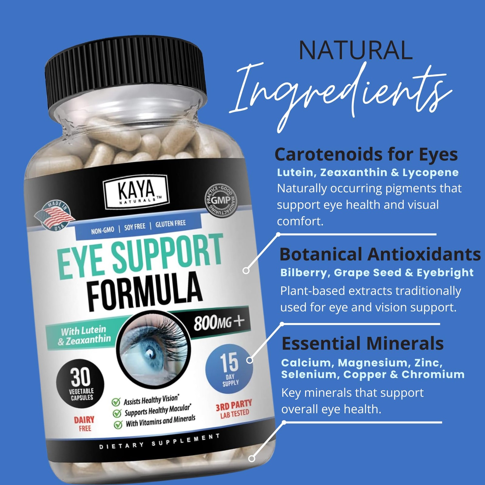 Kaya Naturals Eye Health Supplement, Lutein and 30 Count (Pack of 1)
