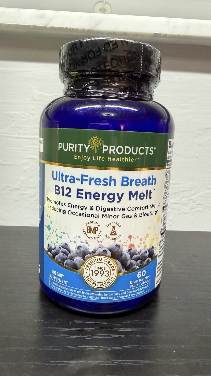 Purity Products Ultra-Fresh Breath B12 Energy Melt Blue Ice Mint 60 Tablets