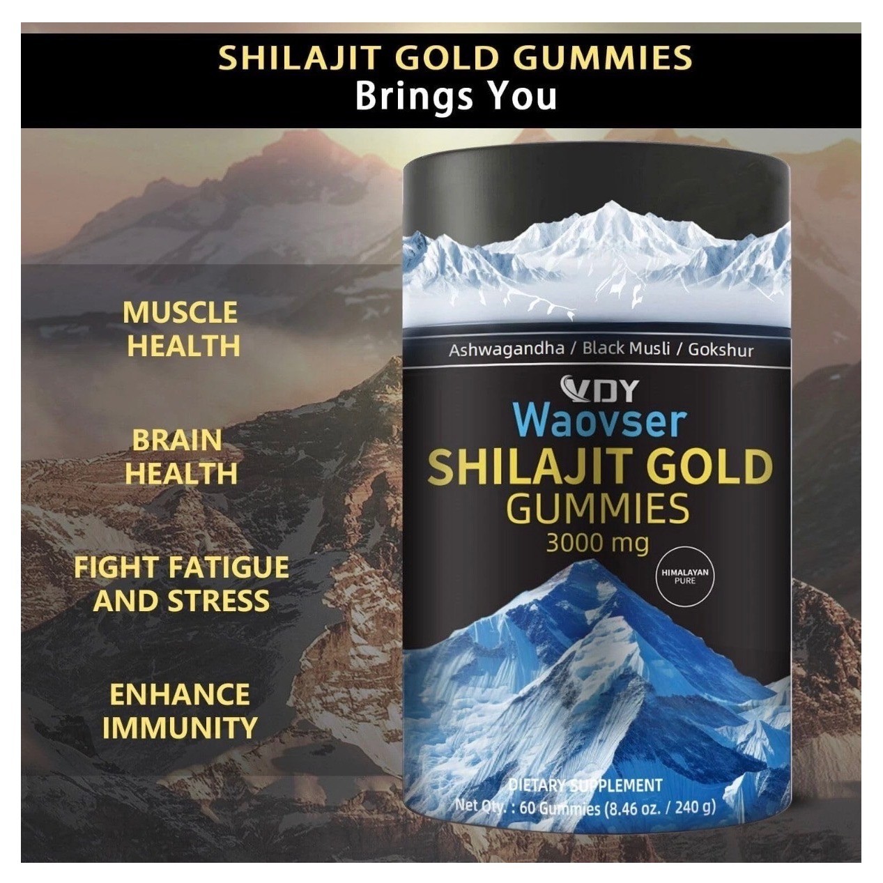 60 Gummies Himalayan Shilajit GOLD Gummies Organic Potent 3000mg F Acid