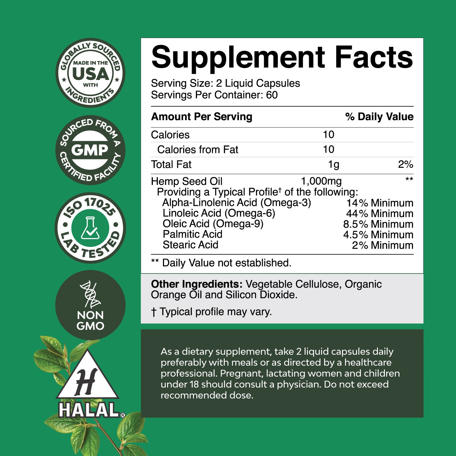 High Absorption Hemp Oil Capsules – Vegan Omega 3 6 9 Supplement