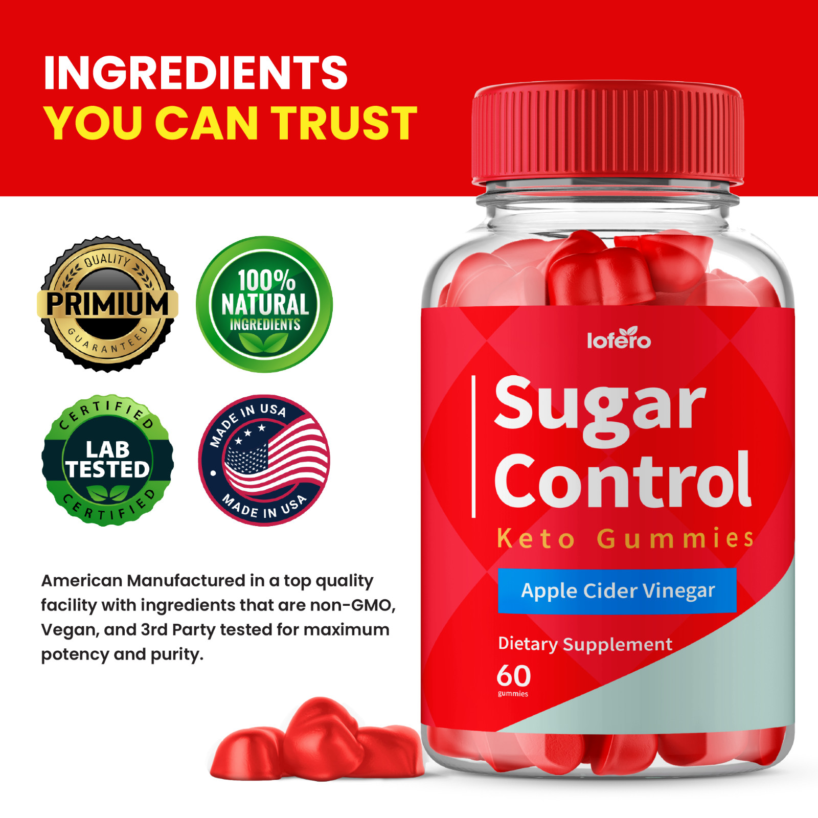 (3 Pack) Sugar Control Keto ACV Gummies 1000MG SugarControl Vitamin (180Ct)
