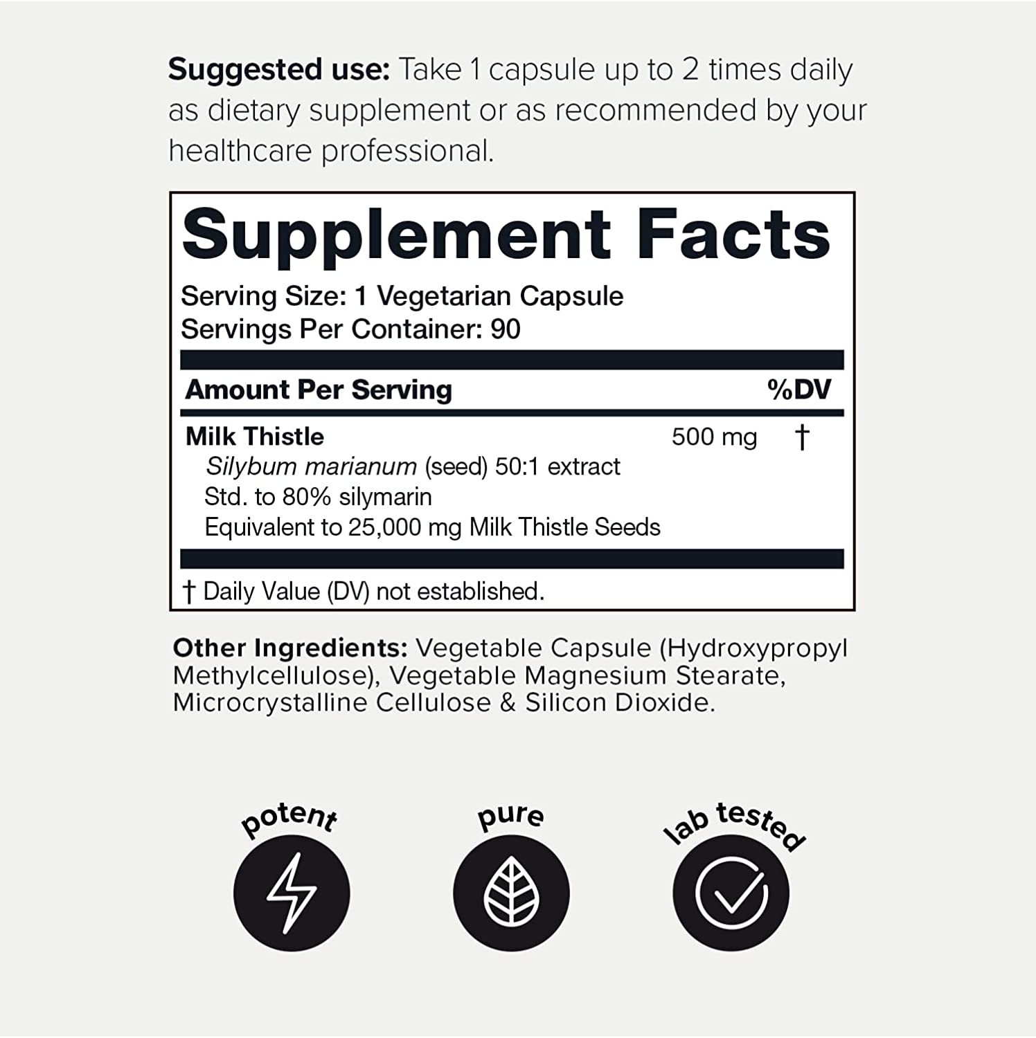 Ultra High Strength Milk Thistle Capsules 25,000Mg 50X Concentrated Extract 90 C