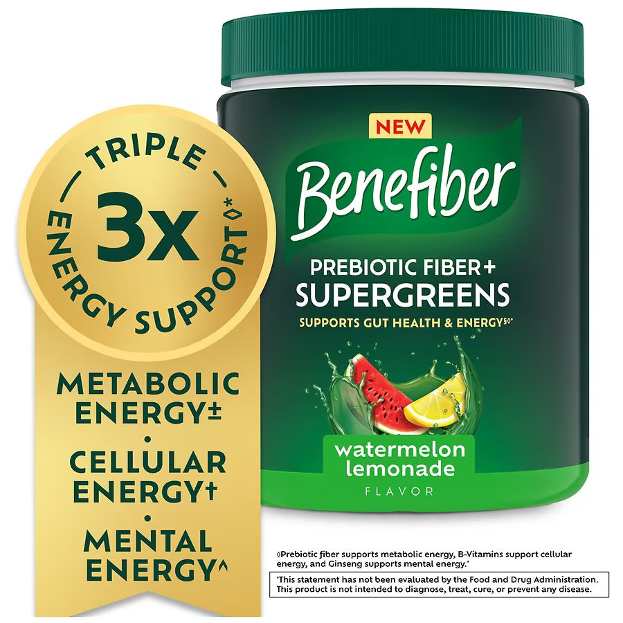 Benefiber Prebiotic Fiber + Supergreens, Watermelon Lemonade, 8.8 Oz, exp1/2027