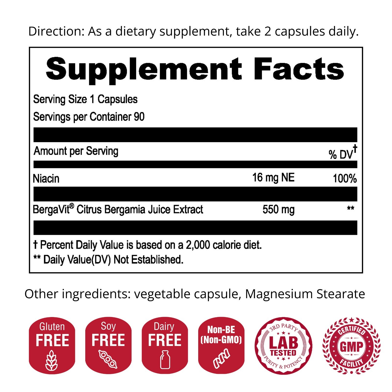 UpNourish Citrus Bergamot Supplement Lowering High Cholesterol 90 Vegan Capsules