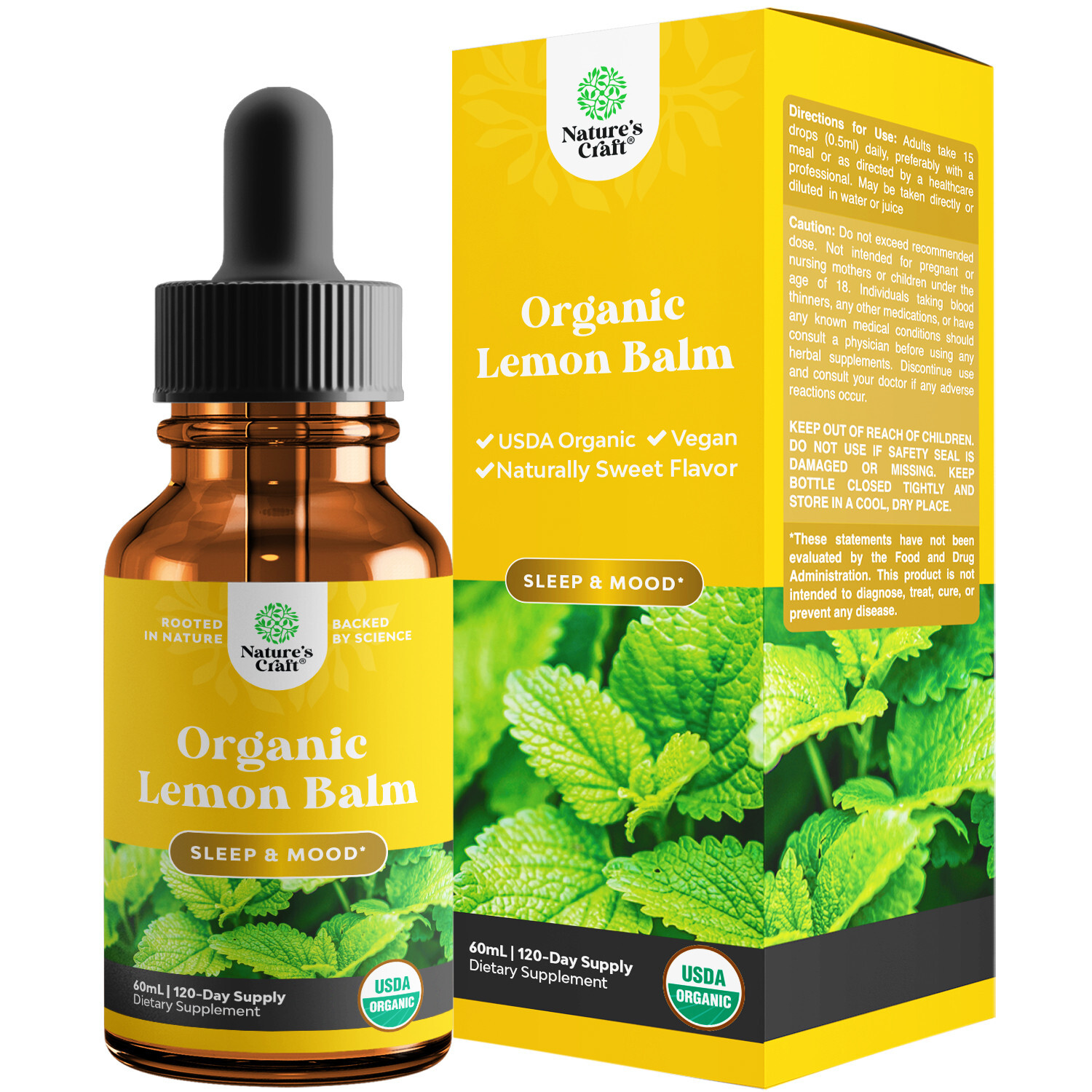 Organic Lemon Balm Extract for Immune & Mood Support Vegan Non-GMO 120 servings