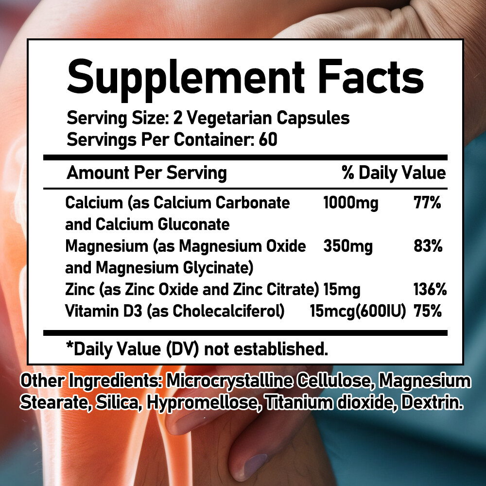 Calcium 1000mg+Magnesium 350mg Capsules – Support Teeth, Bone, Muscle Health