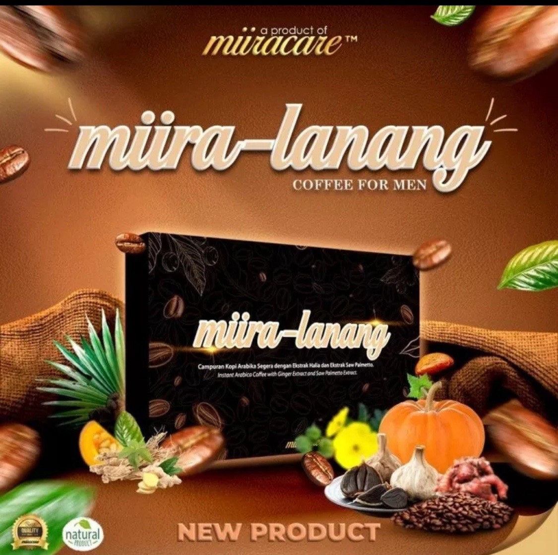 1 Miira Lanang coffee for men supports prostate and sexual health. 40 sachets