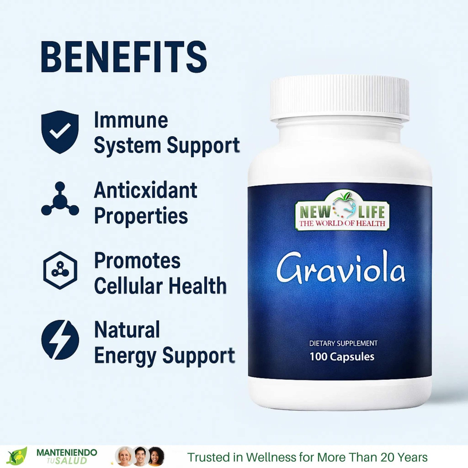 New Life Graviola 700mg, Immune Support, 100 Capsules