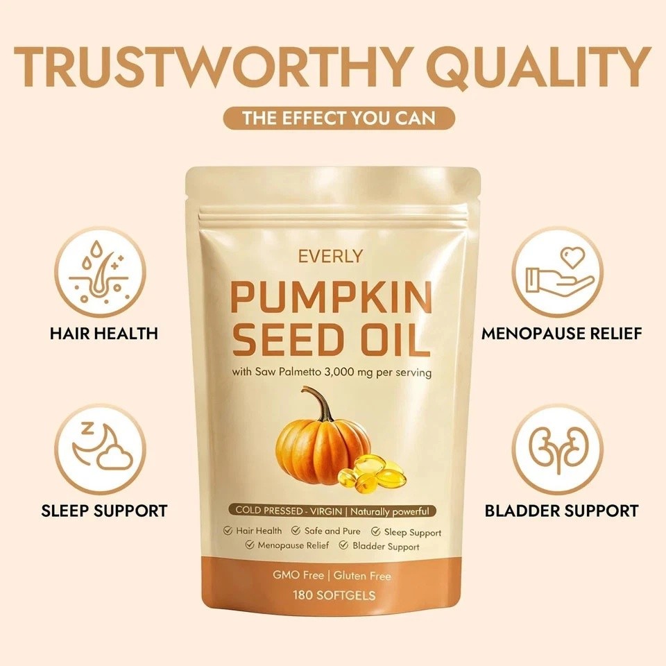 Pumpkin Seed Oil 3000mg Softgels Cold Pressed Virgin | Saw Palmetto | 180Count1