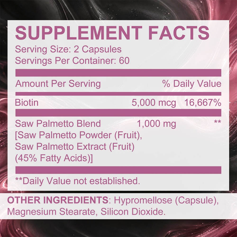 Women Saw Palmetto with 5000mcg Biotin,Hormone Balance Hair Skin Caps 30~120CT
